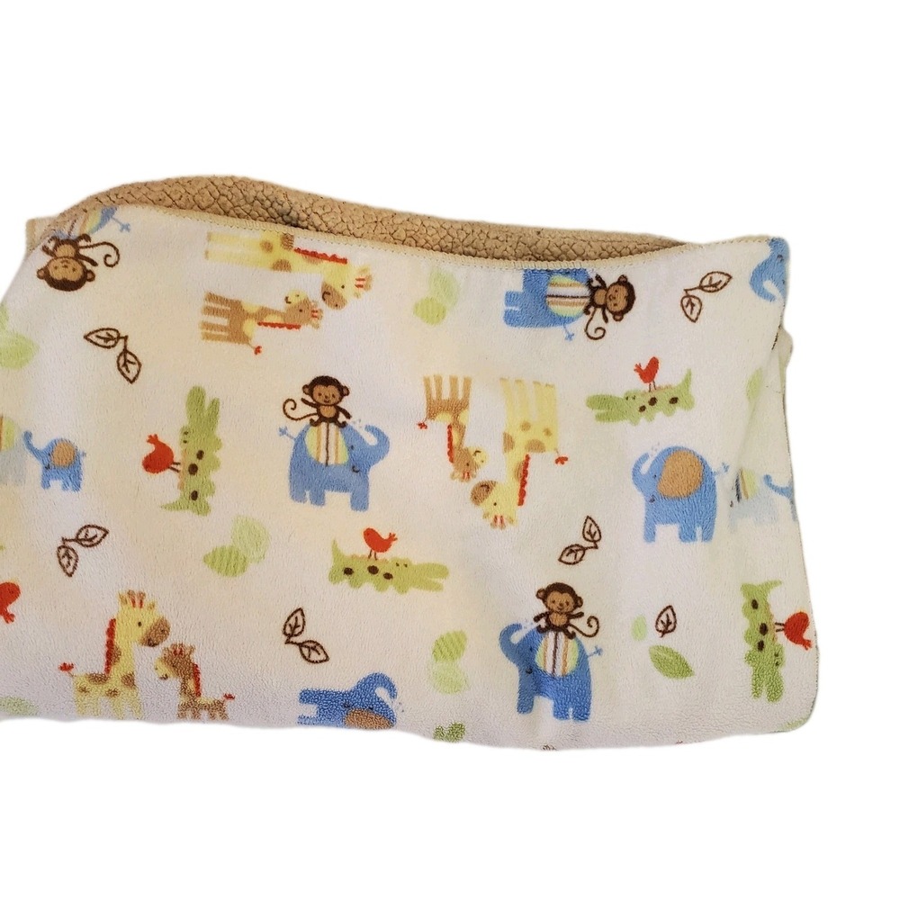 Carters Vintage Brown Baby Blanket Jungle Monkey‎ Giraffe Elephant Alligator
